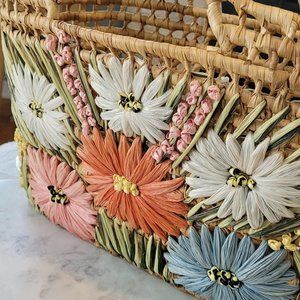 Floral straw tote